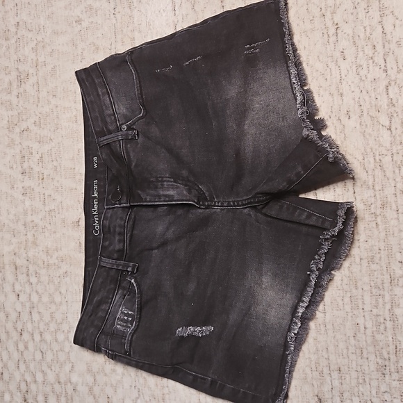 Calvin Klein Women's Distressed Black Denim Shorts - Picture 1 of 11